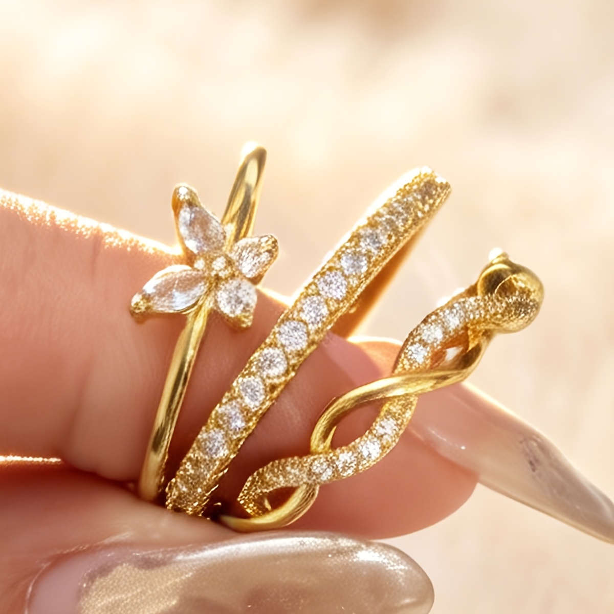 18K Gold-Plated Copper Stackable Rings, Butterfly Infinity Set